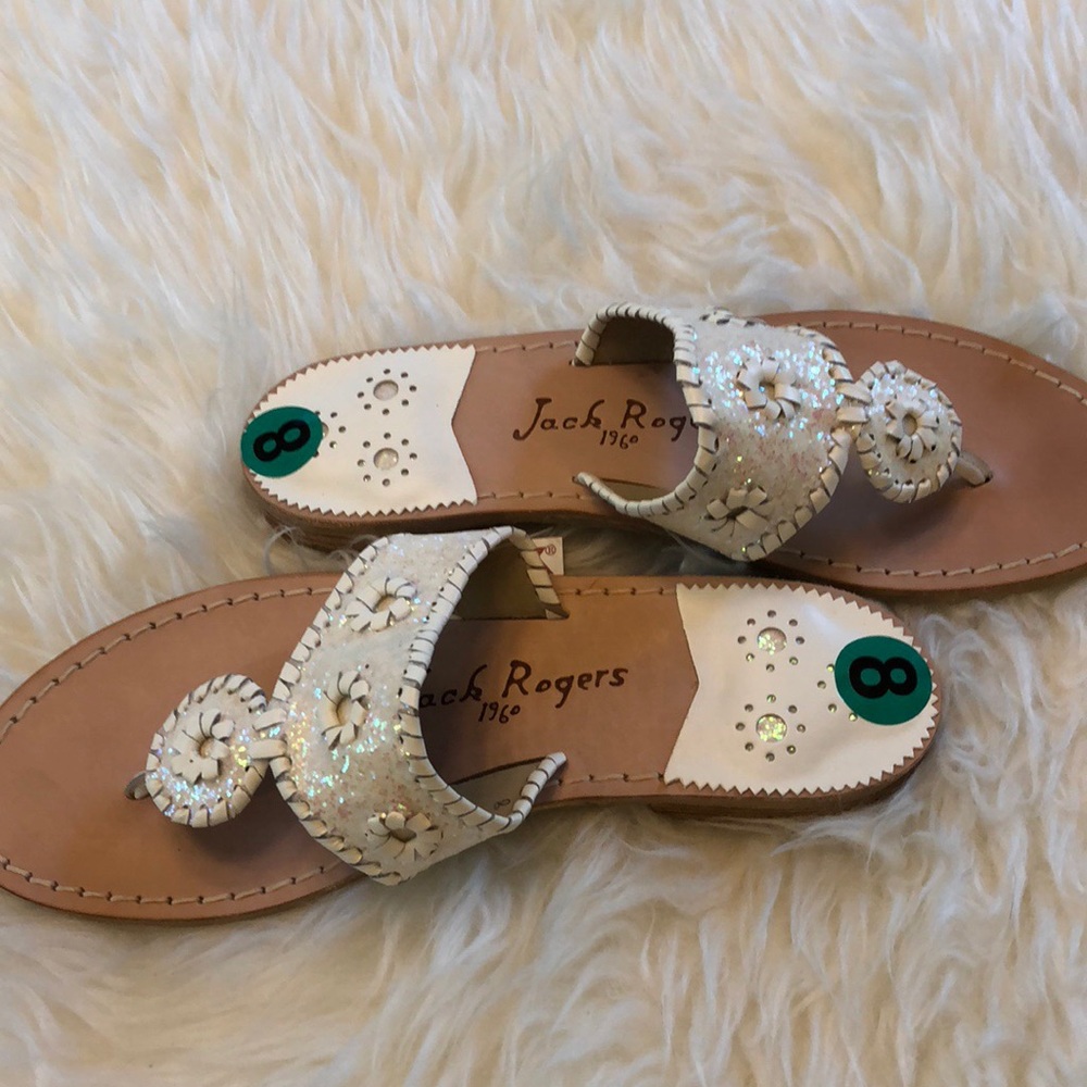 Jack Rogers White Glitter Cleo Sandal Leather NEW - Picture 4 of 7